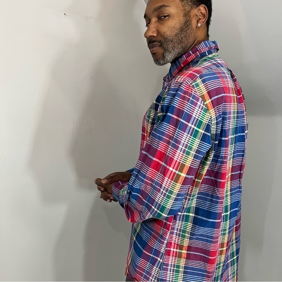 Ralph Lauren colorful rainbow plaid casual button down shirt size XL preppy - Picture 4 of 15